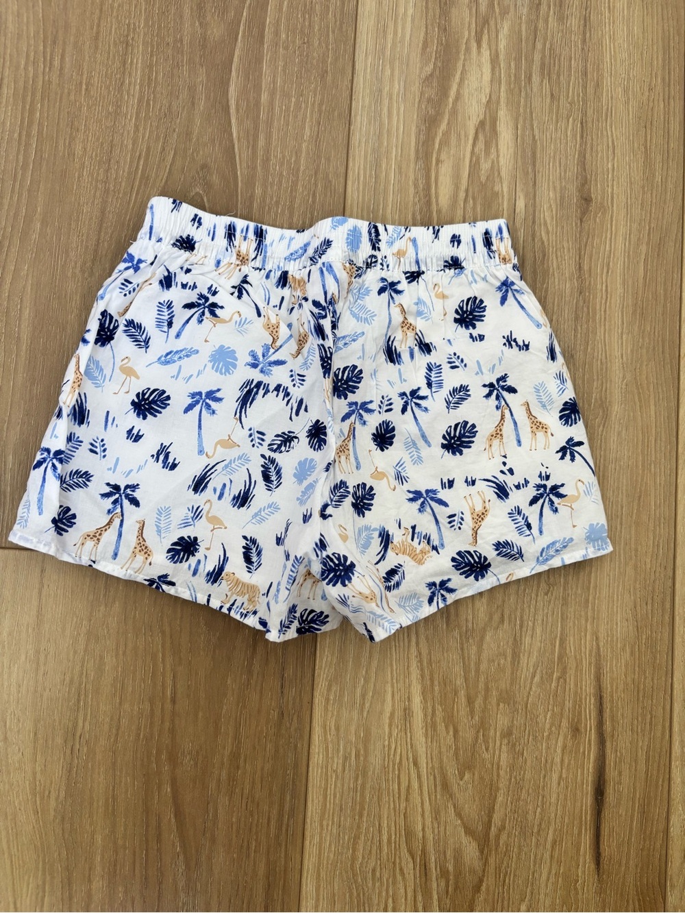 Janie and Jack White Shorts with Blue and Tan Tropical Print - Size 3